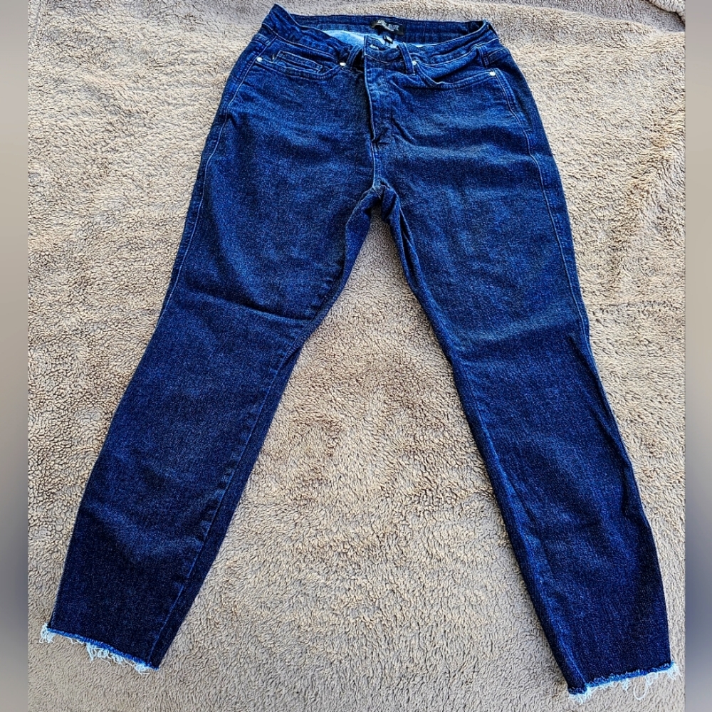 Judy Blue Starry Night High Rise Dark Wash Tummy Control Raw Hem Jeans 16W